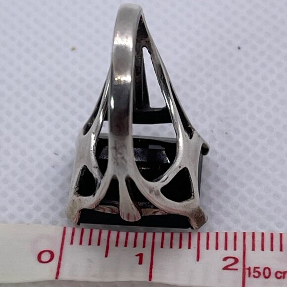 Vintage Smoky Quartz Cocktail Ring 925 Sterling Silver Emerald Cut Size 6.75 - Picture 9 of 12